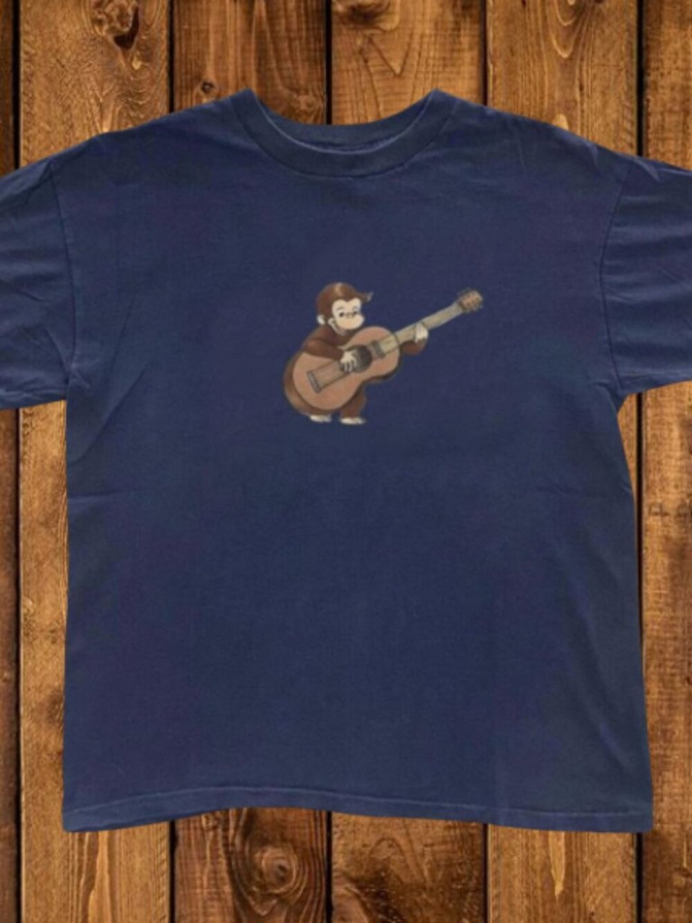 Curious George Monkey Playing Guitar Navy T-shirt